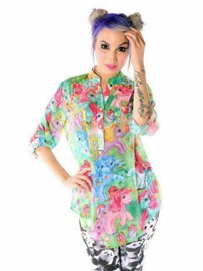 My Little Pony Iron Fist Kawaii Hi-Lo Blouse Top SMALL Dolls Kill Sugar Thrillz